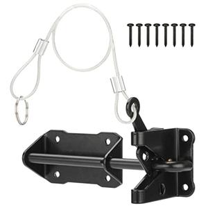 SANKINS Heavy Duty Automatic Gate Latch for Wooden Fence with Cable Pull, 7-1/2" Self-Locking Gravity Lever Door Security Latches Hardware for Metal Gates, Vinyl Fence, Outdoor Garden, Pool, Black
