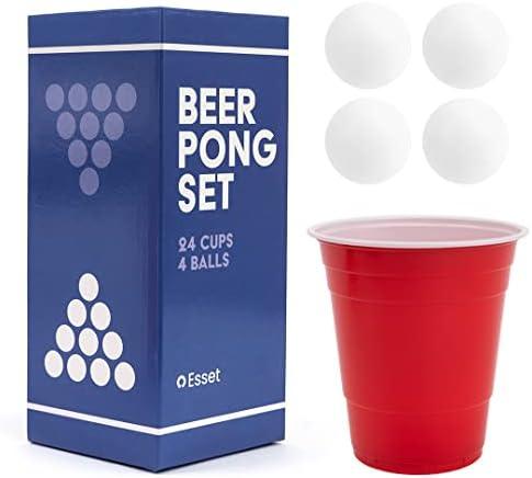 BayView Games Beer Pong Set – 24 Reusable Cups & 4 Durable Pong Balls | America’s #1 Party Game, Outdoor Events & Gifts for Friends & Family