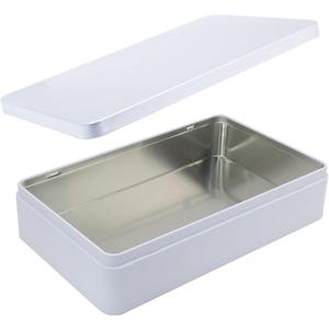 Rectangular Metal Tin, 8.5x5.3x1.9 Inch White Storage Tin Box for Treats, Gifts, Favors, Candle, and Crafts