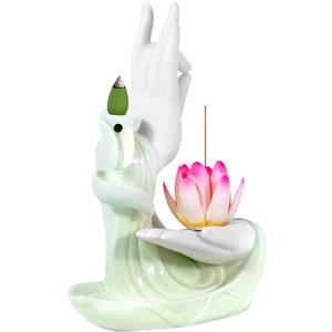 Backflow Incense Holder Buddhist CultureWaterfall Incense Burner Buddha's Hand and Colorful Lotus PatternAromatherapy Ornament Home Dcor Nice Gift for Friends Families