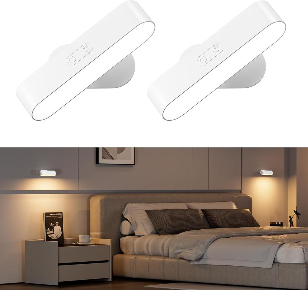 Hensam Battery Operated Wall Sconces, Wireless LED Wall Sconce Set of Two, Rechargeable Wall Lights for Living Room, 5 Colors Dimmable Wall Lamps for Bedroom, White 2 Pack