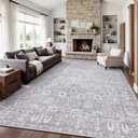 8x10 Area Rugs for Living Room, Washable Vintage Retro Floral Rug, Low Pile Non Slip Distressed Large Carpet for Bedroom, Dining Room, Office, Home (Vintage Purple Grey)