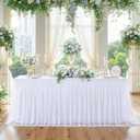 White Tulle Tablecloth for 6 Foot Rectangular Tables 72 x 30 Inch White Table Cloth Rectangle 6ft Wrinkle Free Table Cover with Tutu Skirt for Wedding Birthday Party Buffet Banquet Tablecloths