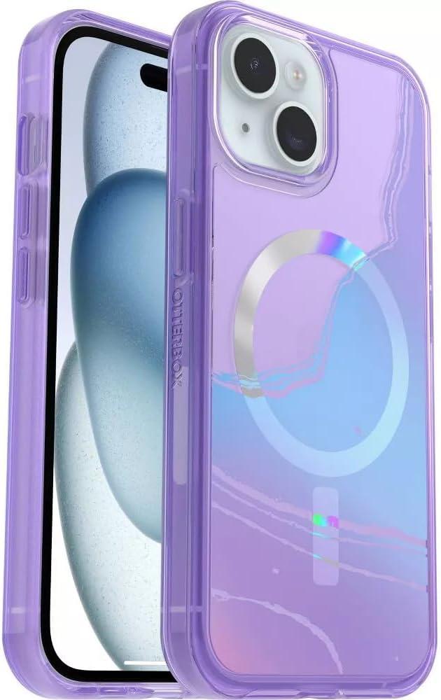 OtterBox iPhone 16e, iPhone 15, iPhone 14, and iPhone 13 (ONLY) Symmetry Series+ Case - Clear/Purple, Snaps to MagSafe, Ultra-Sleek, Raised Edges Protect Camera & Screen - Non-Retail Packaging (Galactic Dreaming)