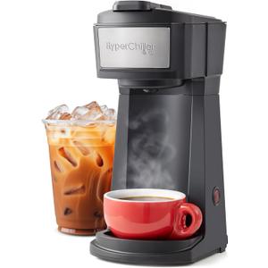 Elite Gourmet HyperChiller EHC210N Iced/Hot Coffee Maker, K-Cup or Coffee Grounds, 8, 10 or 12oz Pours, Removable K-Cup Holder and Reusable Mesh Filter, Drip tray, Black/Stainless-Steel