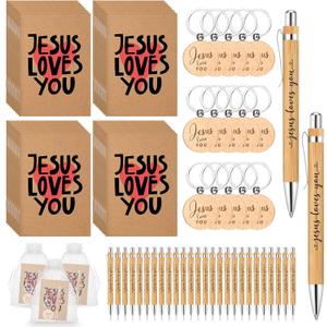 Tenceur 20 Sets Mother's Day Christian Gifts for Women Jesus Loves You Notebooks Bible Verse Pens Prayer Keychains with Organza Bags Bulk for Church