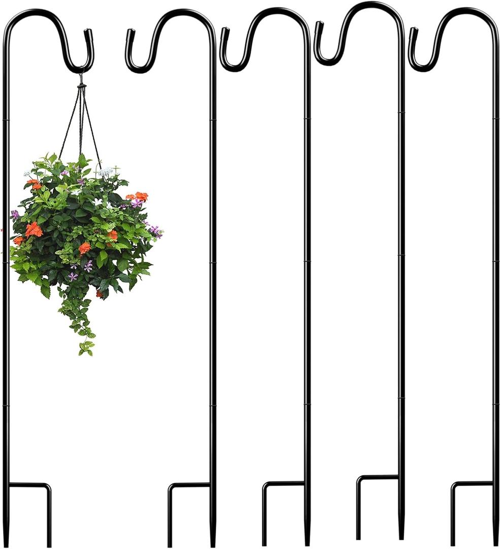 5 Pieces 32 Inch Shepherds Hooks for Outdoor Adjustable Shepherds Hook Metal Garden Bird Feeder Pole Black Plant Hangers Stakes for Plant Baskets Solar Lanterns Bird Feeders Weddings Dcor (5 PCS)