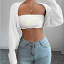 RoseSeek Women's Open Front Cropped Cardigan Bolero Shrug Knit Fall Sweater (White)