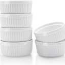 Nuwave Ceramic Ramekins 8 oz, Set of 5, Elegant Classic Style for Baking Souffles, Creme Brulées, Custards, Puddings, 4.3” Wide & 2” Tall, Microwave, Oven & Dishwasher-Safe, Ivory White (6)