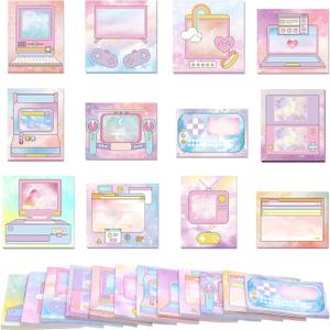 Geyee 480 Sheets Cute Kawaii Note Pads Fun Memo Pads for Office School Supplies Watercolor Sticky Notes 12 Styles