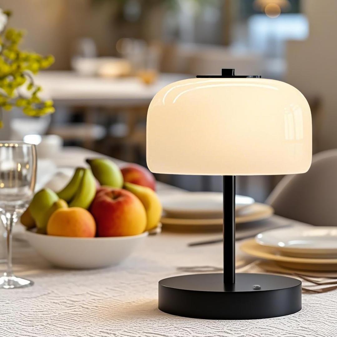 Oneach 9" Small Portable Cordless Table Lamp, 3-Way Dimmable Touch Rechargeable Battery Powered Mushroom Lamp Bedroom Dining Table Living Room Shelf Decor, Black