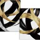 Modern Black and Gold Kitchen Towels, Abstract Black White and Gold Hand Towels for Bathroom Decor, Minimalist Dish Towels for Kitchen Decor, 16x24 Inch (Set of 2)(Style 08)