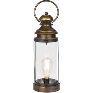 Alpine Corporation ILT102HH-S-GD Gold Metal & Glass Lantern with Warm White LED Light, LED Patio Light, 17" H, Small, Gold