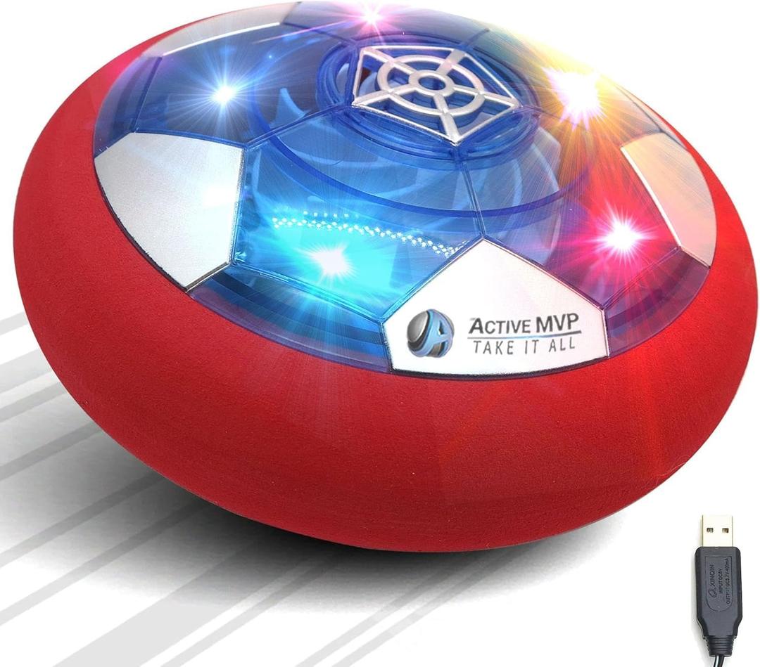 ActiveMVP Kids Toys Rechargeable Hover Soccer Ball with Red Blue 2 Motivational Wristbands - Indoor Soccer Game LED Light Up Kick Disc Foam Bumper - Gift for Toddlers Boys Girls Age 3 4 5 6 7 8 9 11+