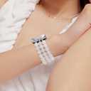 MOFREE Beaded Bracelet Compatible for Apple Watch Band 38mm 40mm 41mm Women, Fashion Handmade Crystal Beads Elastic Stretchy Charms Strap for iWatch Band Series SE 9 8 7 6 5 4 3 2 1 (White)