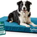 FurHaven Water-Resistant Orthopedic Dog Bed for Large Dogs, Oxford Polycanvas Mattress with Orthopedic Solid Slab Foam for Joint Support, Removable Washable Cover, Large, Deep Lagoon