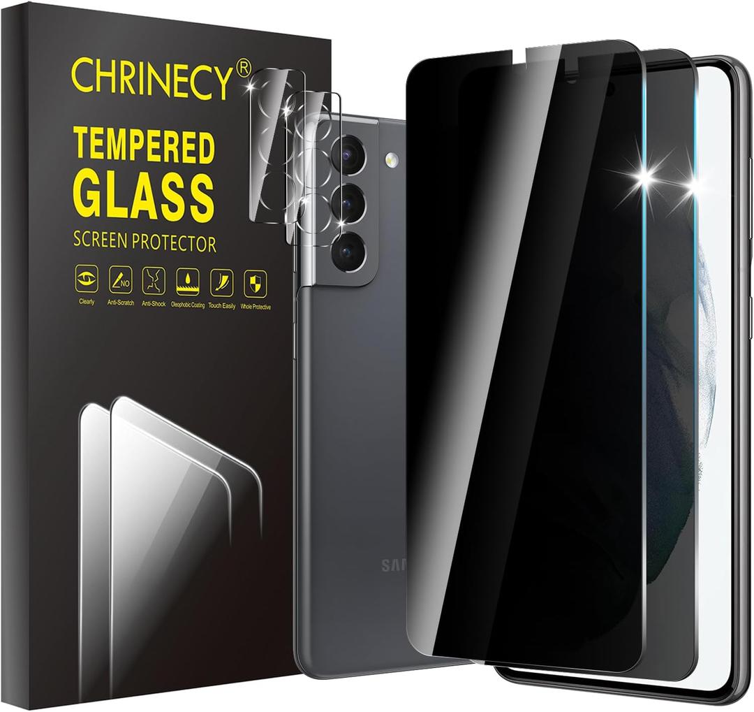 [4 Pack] 2 Pack Privacy Screen Protector for Samsung Galaxy S21 5G with 2 Pack Camera Lens Protector, 9H Hardness Anti Spy Tempered Glass Screen Protector