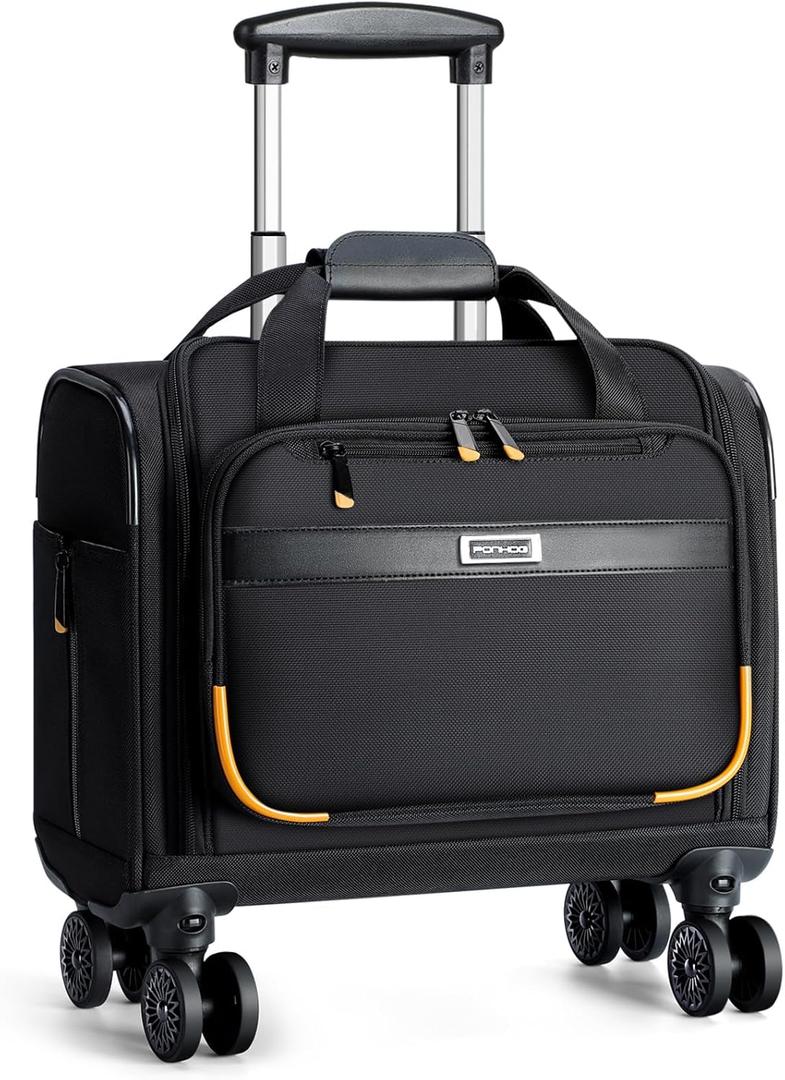 Ponhog Rolling Laptop Bag - Rolling Briefcase with 4 Spinner Wheels, 15.6 Inch 1680D Nylon Water Resistant Computer Bag for Men and Women Work Travel, Black (Black, 15.6in)