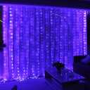 HXWEIYE 300LED Fairy Curtain Lights, 9.8x9.8Ft USB Plug-in 8 Modes Christmas String Hanging Lights with Remote for Bedroom Backdrop Wedding Indoor Wall Decor, Purple, Tangle-Free  1 Pack (Regular)