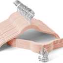 Premium Velvet Shirt Hangers 50 Pack, Non-Slip 360 Swivel Hook Space-Saving Felt Hanger, Slim Flocked Hangers for Blouses, Strappy Dresses, Tank Tops(Pink)