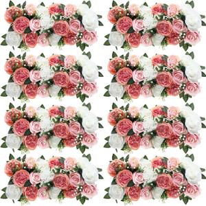 8 Pcs Wedding Arch Artificial Flower Panels Centerpieces for Tables Faux Floral Rose Silk Roses Arrangements Flower for Wedding Wall Party Dinintable Centerpiece Decoration (Pink and White)