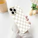 NITITOP Compatible with iPhone 16 Pro Max Case Cute Aesthetic Checkerboard Checkered Pattern for Women Girl Trendy Slim Fit TPU Silicone Shockproof Full Camera Protection Cover - White