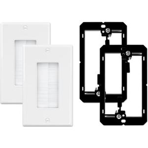 Iwillink Brush Wall Plate with Low Voltage Mounting Bracket 2-Pack, Cable Pass Through Insert for Wires, Single Gang Cable Access Strap, Wall Socket for HDTV, Home Theater Systems (White)