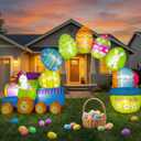 Shellwei 11.8FT Long Easter Inflatable Archway with LED Light Blow up Giant Archway with Rabbit and Easter Eggs Train Outdoor Decoration Bunny Inflatable Yard Decorations for Party