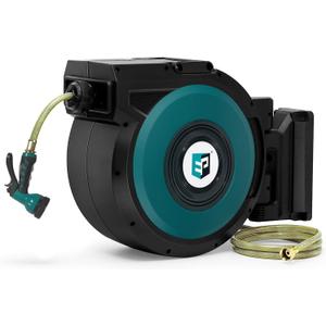 EP Retractable Garden Hose Reel - 1/2 in x 100ft,Heavy Duty Garden Hose Reels Wall Mounted, with 9-Function Sprayer Nozzle, Locking System, 180 Swivel Bracket, Black