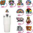 3 x 10Pcs 0.4in 67 Straw Cover Toppers for Stanley Cup 30&40oz Accessories Decor,6 7 Ornament Merch Stuff Gifts Party Favors,Silicone Reusable Straw Hats