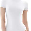 PUMIEY Women's Crew Neck Short Sleeve Thong Bodysuit Fashion T-shirt Tops Smoke Cloud Pro Collection (Large)