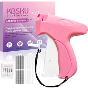 KBSKU Upgraded Stitch Gun for Clothes - Tagging Gun for Quick Clothing Fixer Tool with 6 fine Needles/2000 Black & 2000 White Fasteners, Handy Stitch Kit for Clothing, Label Tags & DIY Crafts (Pink)