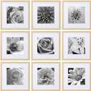 eletecpro 12x12 Picture Frames Set of 9 with Clear Acrylic Cover, Display 8x8 Photos with Mat or 12x12 Without, Classic and Sturdy Square Collage Gallery Wall Decor, Easy Wall Mount, Natural
