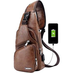 Hebetag Leather Sling Bag Crossbody Backpack for Men Women Travel Outdoor Camping (#21brown(pu/Usb))