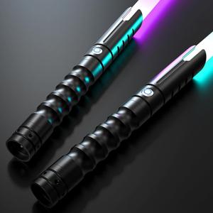 2 in 1 Dueling Lightsaber, Double Light Sabers for Adults Christmas Birthday Gifts, Metal Hilt Force Fx Rechargeable 2Packs Lightsabers with 12 Colors Light Saber for Kids Toys Halloween Cosplay Party, 32in-2packs