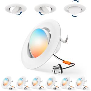Amico 6 Pack 4 Inch Retrofit Eyeball Gimbal Can Lights, Adjustable Eyeball Directional 5CCT LED Recessed Lights, Dimmable, 2700K/3000K/3500K/4000K/5000K Selectable, 7W 650LM, ETL&FCC
