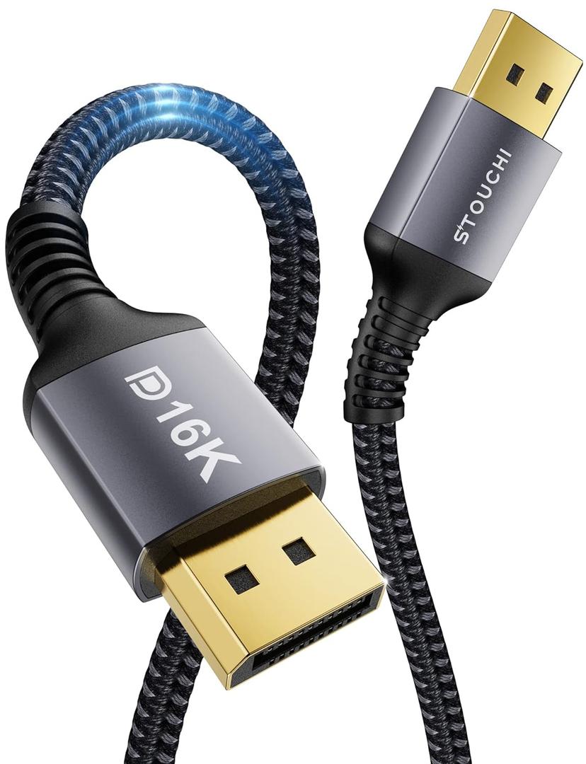 Stouchi DisplayPort 2.1 Cable 15FT, 54Gbps UHBR13.5 [16K 8K 4K@240Hz] Long Gaming Cord, DSC 1.2a, FreeSync G-Sync DP Cable, Snag-Free Shielded for RTX 5090, RX 7900, Monitor