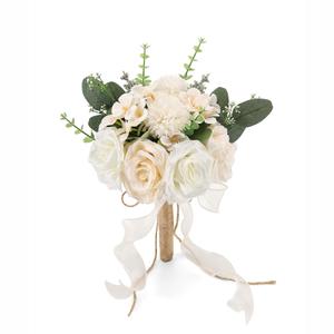 9.5In Wedding Bouquets for Bride Bridesmaid, Champagne Roses White Artificial Flowers Toss Bouquet for Wedding Party Church Decoration
