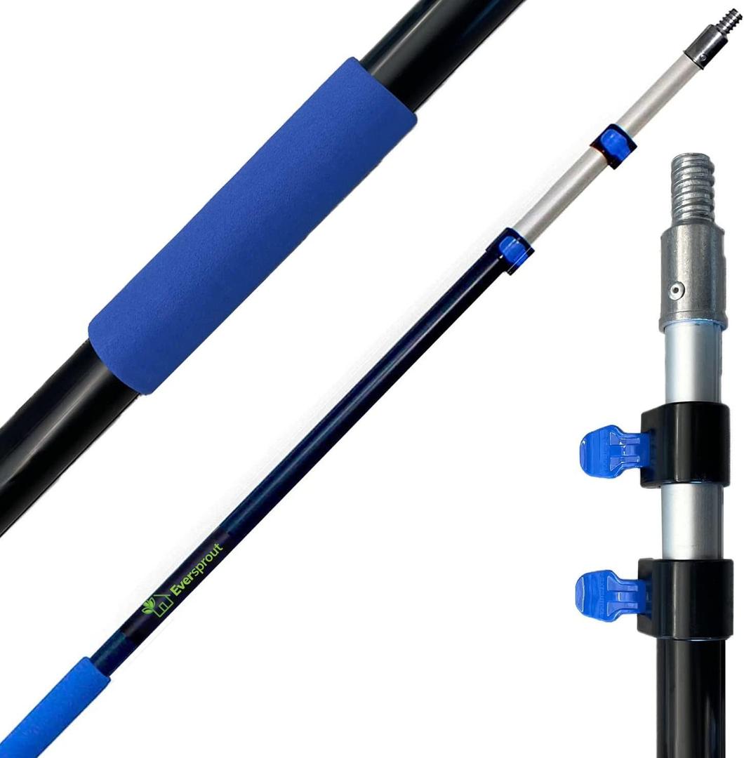 EVERSPROUT Pro Pole, 5-to-12 Foot Heavy Duty Extension Pole (3-Stage), Lightweight Anodized Aluminum, Telescoping Pole - Fits Standard ACME Threaded Adaptor for Cleaning, Squeegee, Bulb Change & More