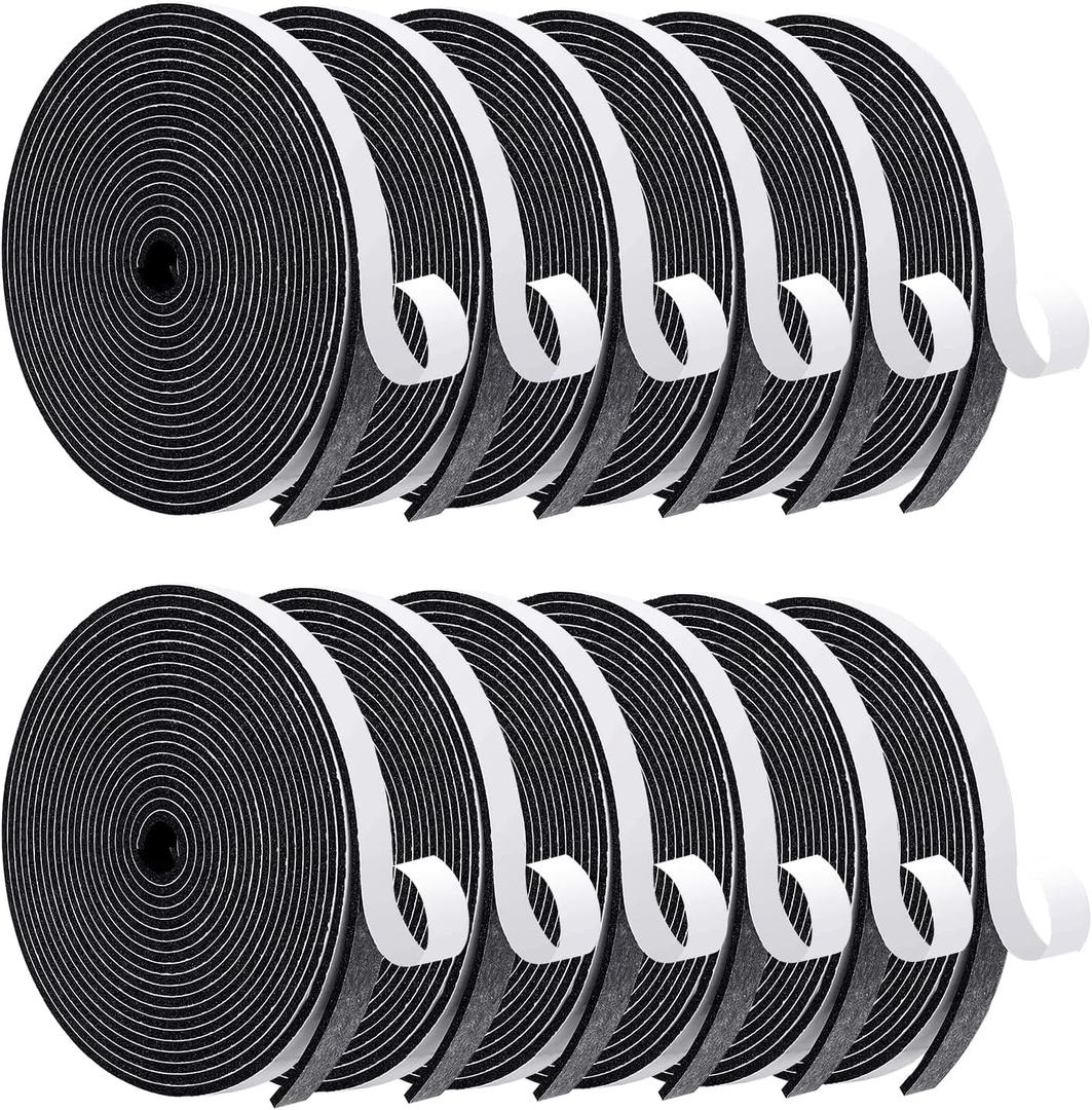 MAGZO Door Weather Stripping, 1/2 Inch W X 1/8 Inch T X 198 Ft Total Weatherstripping Foam Tape Soudproof for Windows 16.5 ft X 12 Rolls, Black