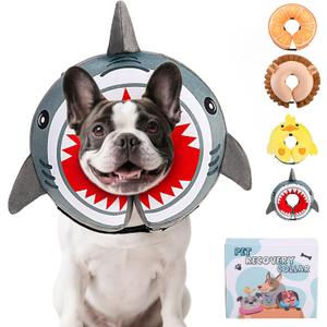 KOOLTAIL Inflatable Dog Cone Collar, Soft Cone for Dogs to Stop Licking Enhanced Alternative After Surgery, Pet Costume Recovery E Collar Adjustable Donut Neck Cone for Dogs, Upgrade Size, Shark M