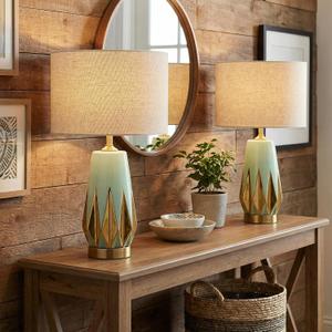 JINGOE 20" Mint Green Ceramic Table Lamps Set of 2 MCM Table Lamps for Bedroom Living Room Nightstand End Table Decor Lamps(Bulbs Included)