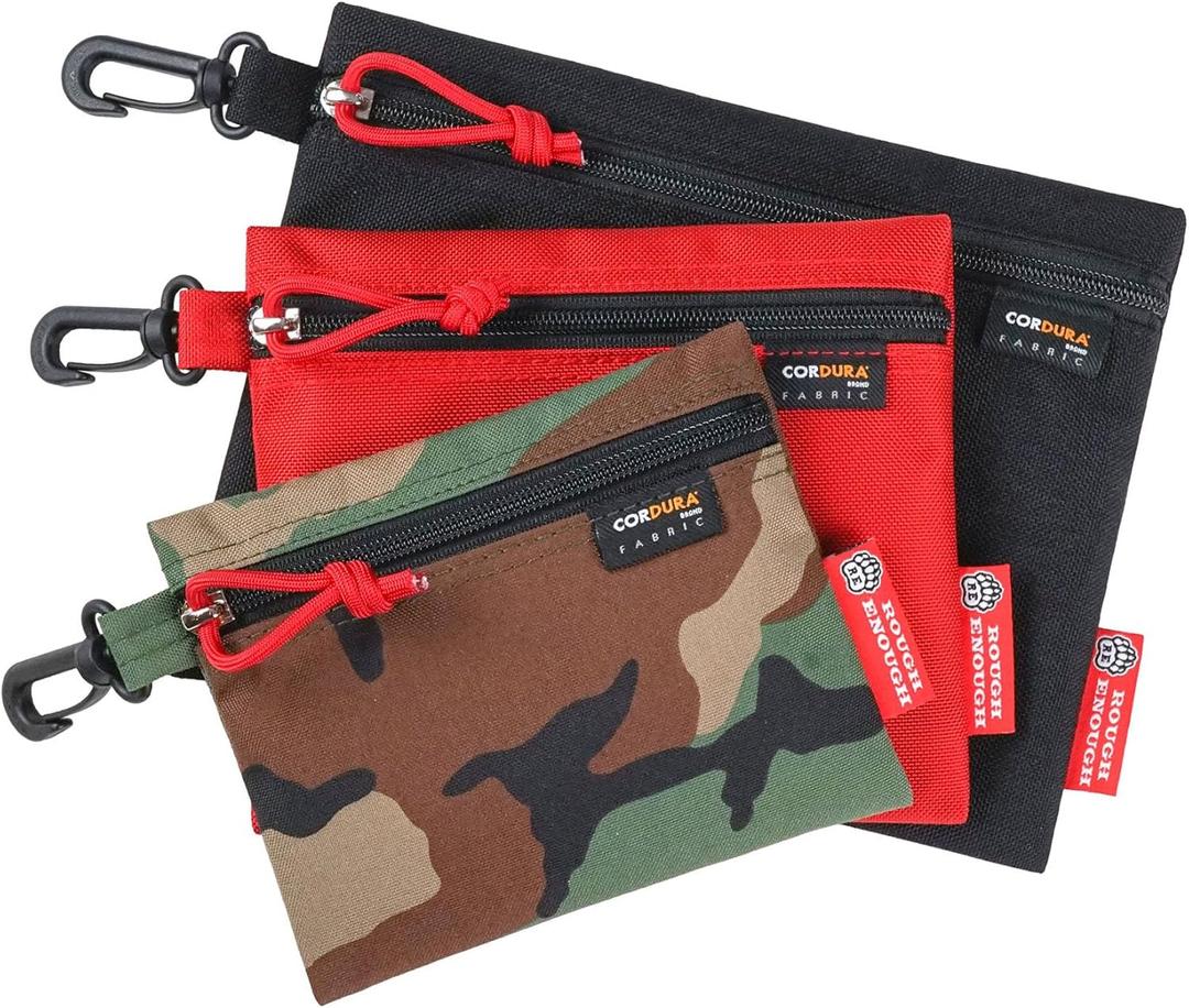Rough Enough Small Tool Pouch Bag with Zipper Multipurpose Storage Organizer 3 Pack for Tactical Camping Fishing Hunting Survival Gear and Supplies