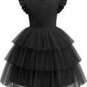 Arshiner Toddler Tutu Dress Girls Fluffy Tiered Summer Dresses Cute Party Tulle Sundress for Kids 2-7Y (4-5T, Black)