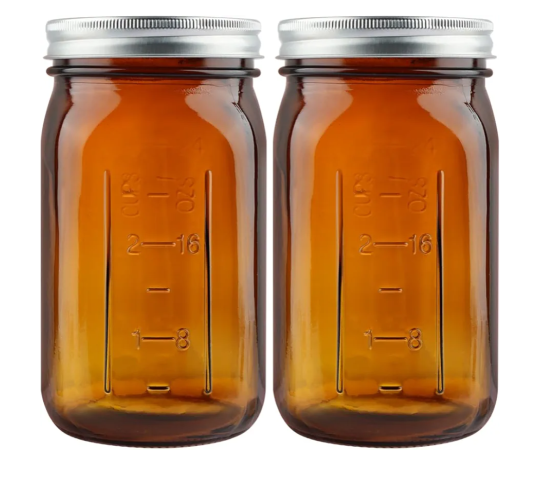 TOEKSIX Amber Glass Mason Jars Wide Mouth 32 oz/Quart with Airtight Lids and Bands 6 Pack, Amber Glass Jars for Canning, Preserving, Jam, Sauces,Pickle Fermenting, Beverages, DIY Projects