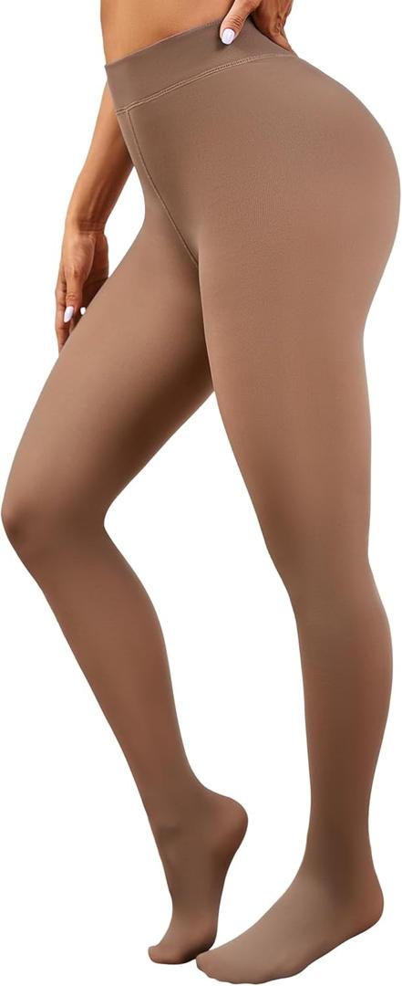 Justay Fleece Lined Tights Women Warm Thermal Fake Translucent Pantyhose Thick Sheer Leggings for Winter Gifts (Brown), L