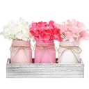 Valentines Mason Jar Centerpiece for Table with Wood Tray, Pink Painted Decorative Mason Jars for Valentines Decorations Table Kitchen Decor, Mothers Day Mason Jar, Mom Gift for Women