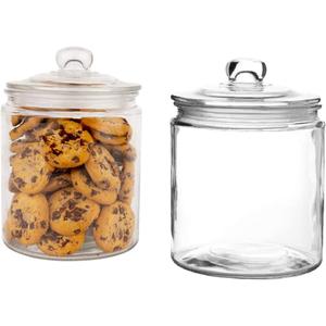 Set of 2 Glass Jar with Lid (2 Liter) | Airtight Glass Storage Cookie Jar for Flour, Pasta, Candy, Dog Treats, Snacks & More | Glass Organization Canisters for Kitchen & Pantry | 68 Ounces