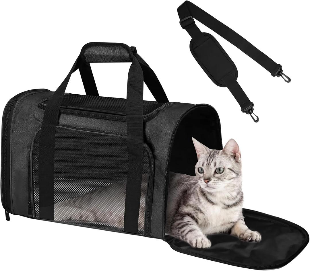 Large Cat Carrier Soft Up to 28 Lbs, Breathable Pet Bag with Steel Frame, 20.0"L x 13.0"W x 13.0"H, Black