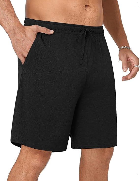 Ekouaer Men's Pajama Shorts Pj Bottoms Drawstring Casual Shorts with Pockets (Black, Large)